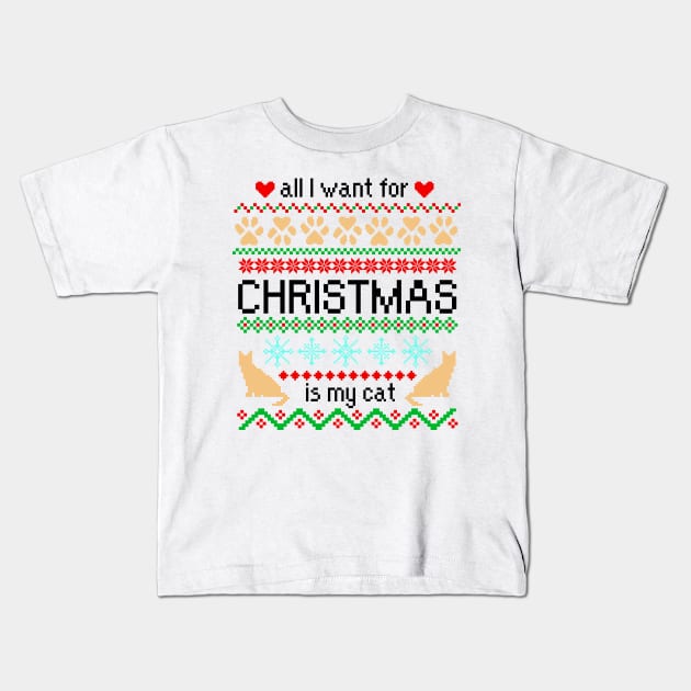 All I Want for Christmas is My Cat Ugly Sweater Kids T-Shirt by julieerindesigns